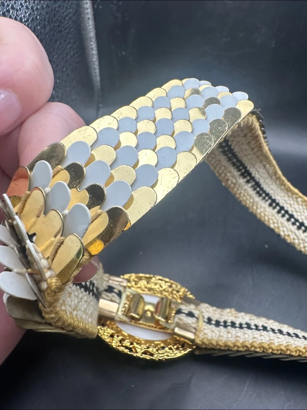 Vintage Belt Fish Scales Stretch Cinch Gold Tone Mid Century Unique